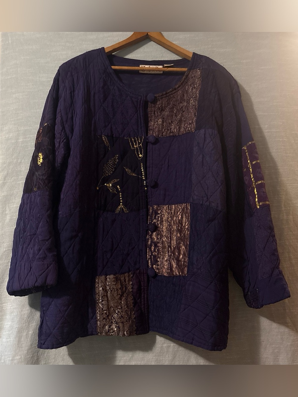 Celeste Vintage Bohemian Jacket Quilted Long Sleeve Purple/Gold Women’s Sz M/L